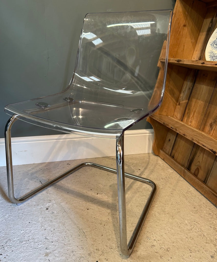 Very stylish Ikea Tobias Clear and Chrome Chairs - Set of six