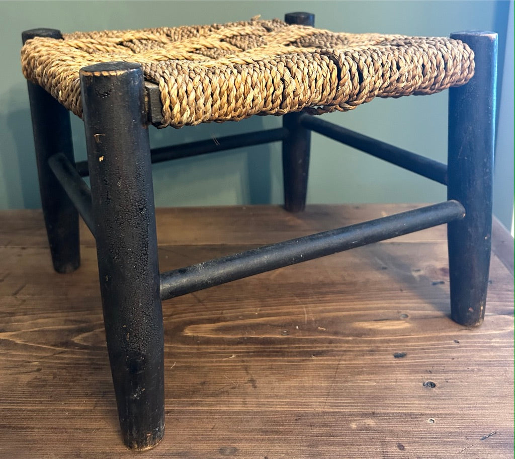 Vintage Woven Rattan Stool Rope top.