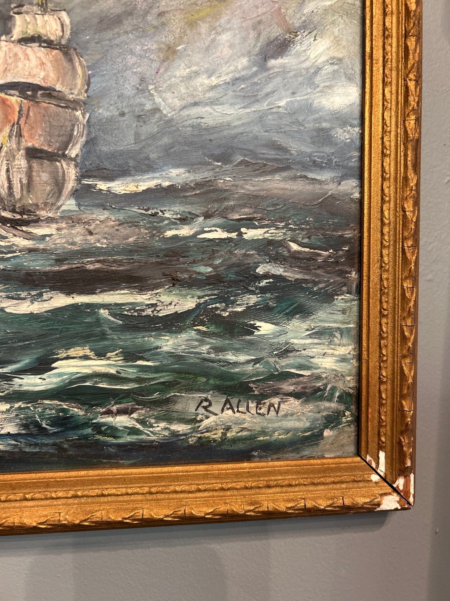 Vintage Seascape Painting- Marked R.Allen