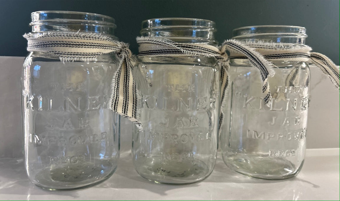 Set of 3 Vintage Glass Kilner Jars - Rustic Vases