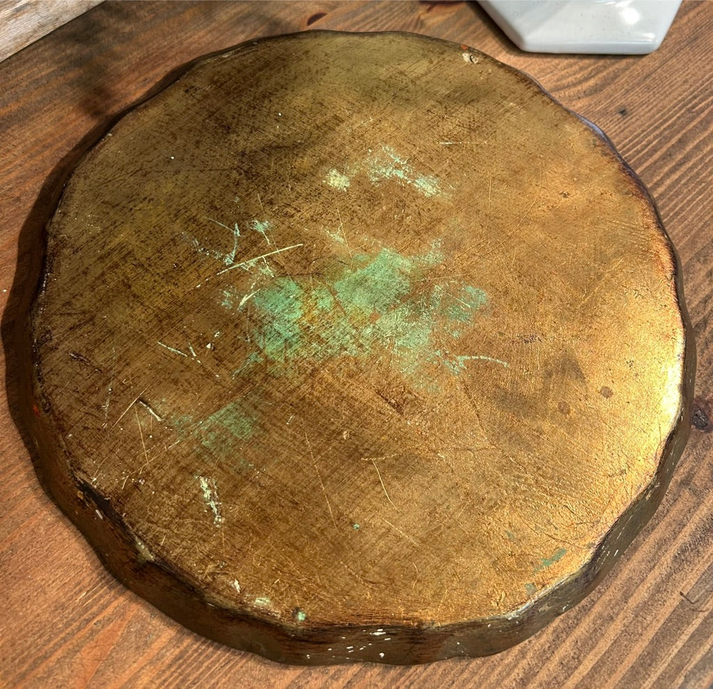 Vintage Small Round Gold Florentine Tray