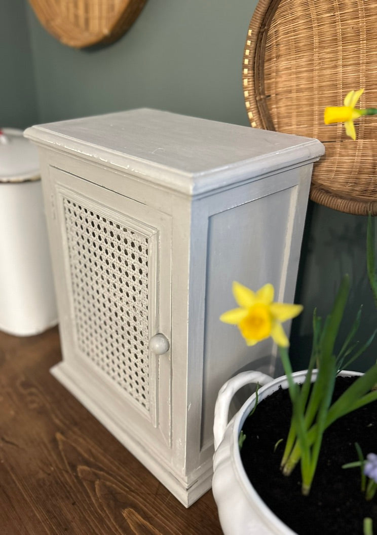 Painted Small Rattan Front Wall Cupboard