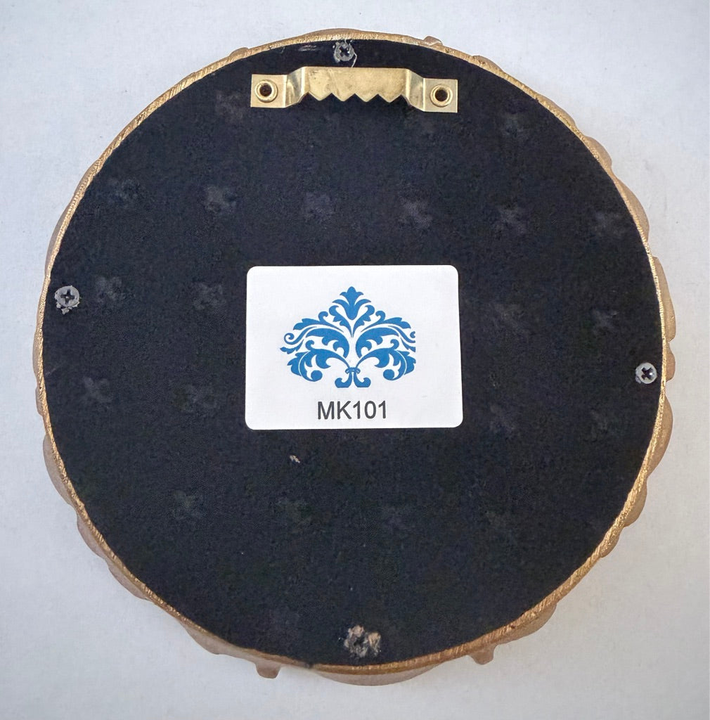 Small Gold Antiqued Round Port Hole Style Floral Frame Mirror