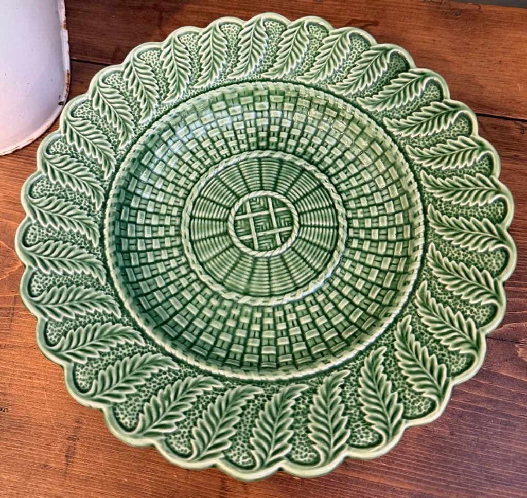 Vintage Bordallo Pinheiro Green Basket Weave Plate