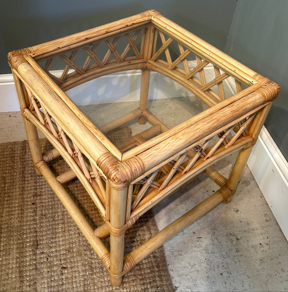 Vintage Glass top Bamboo Side Table