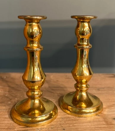 Pair of Miniature Vintage Brass Candlesticks