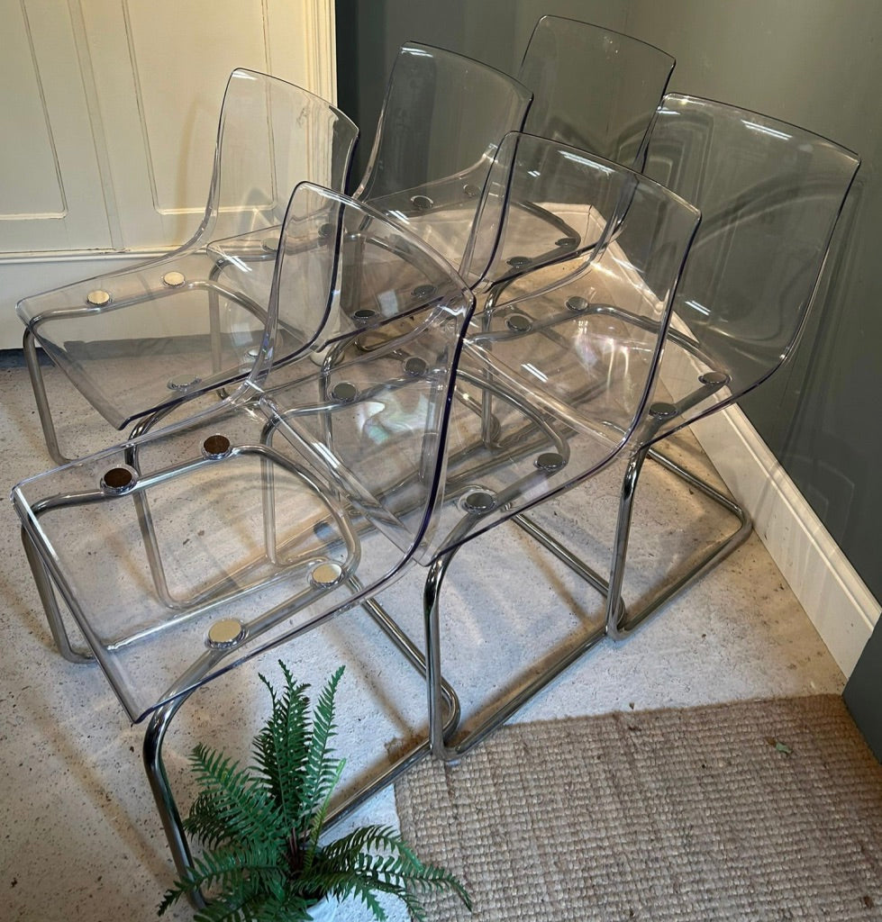Very stylish Ikea Tobias Clear and Chrome Chairs - Set of six