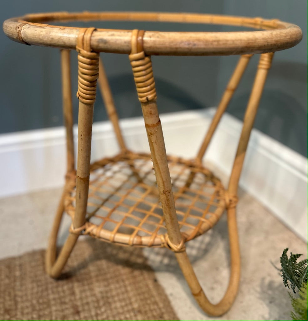 Vintage Bamboo Round Glass Top Table