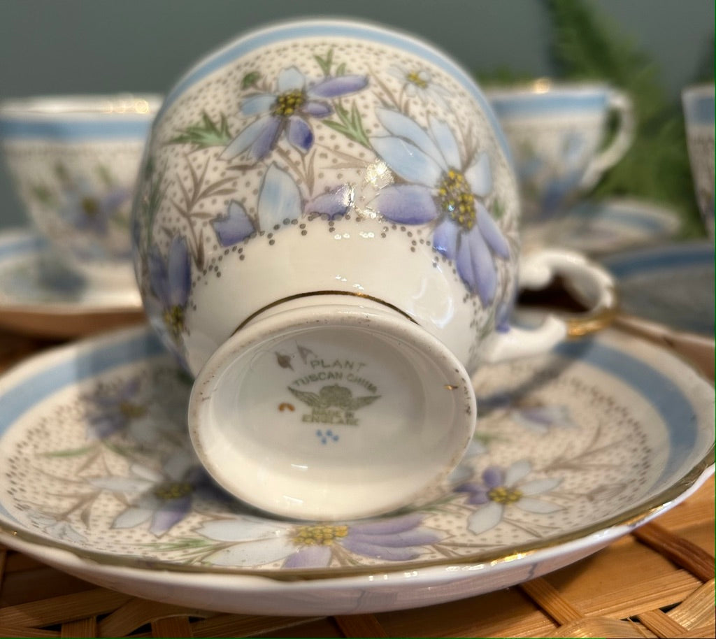 Pretty Vintage Tuscan Plant Tea Cups and Saucers ~ Set of 6