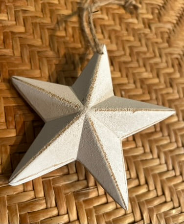 White 3D Wooden Hanging Star Decoration - Lightly distressed shabby finish
