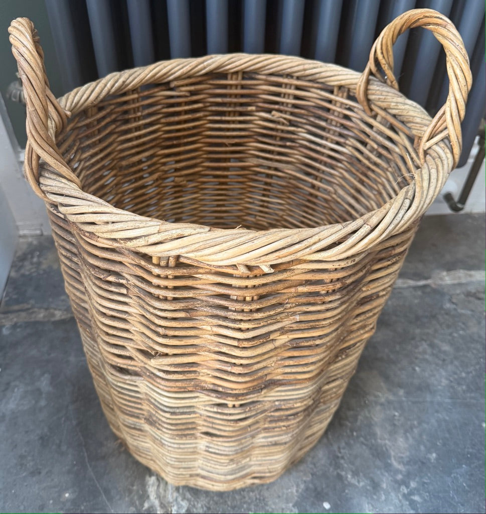 Tall Slim Round Wicker Log Basket