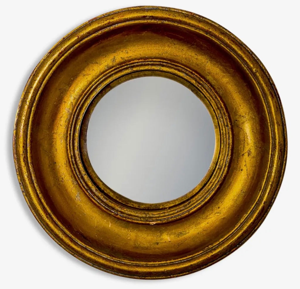 Gold Antiqued Round Port Hole style Mirror - Small Convex chunky frame