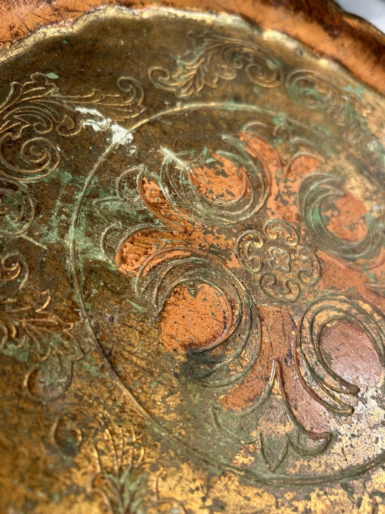 Vintage Small Round Gold Florentine Tray