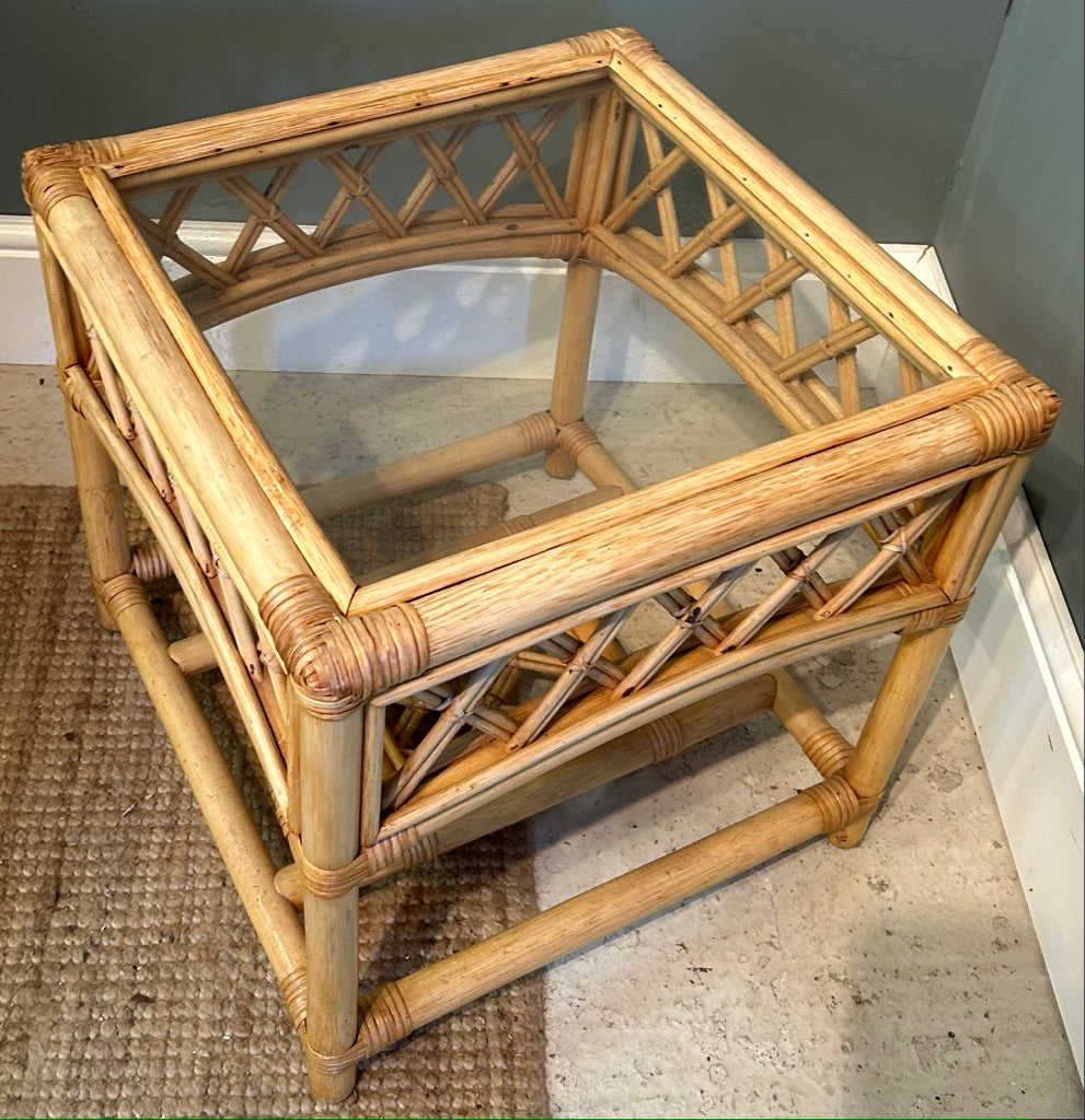 Vintage Glass top Bamboo Side Table