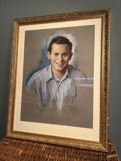 Vintage Original Portrait by Margret Palmer Framed Art - Pastel