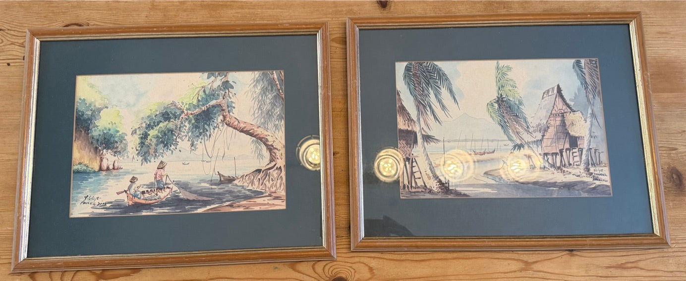 Pair of Vintage Framed Original Water Colour Paintings