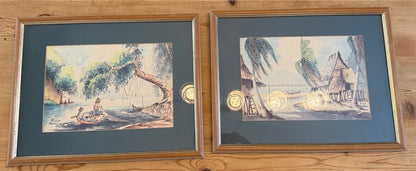 Pair of Vintage Framed Original Water Colour Paintings