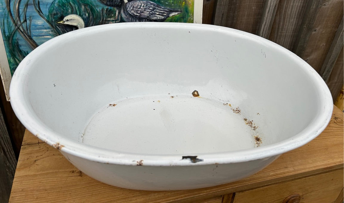 Oversized Vintage Oval White Enamel Bath Tub - Planter / display