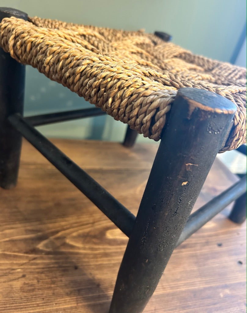 Vintage Woven Rattan Stool Rope top.