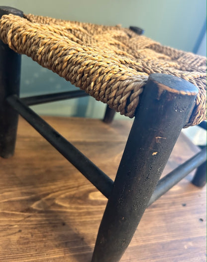 Vintage Woven Rattan Stool Rope top.
