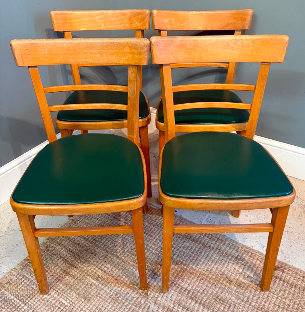 Set of 4 Vintage Retro Kitchen Chairs with Green Seats