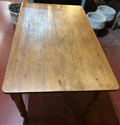 Small Vintage Rustic Pine Farmhouse Table with Drawer