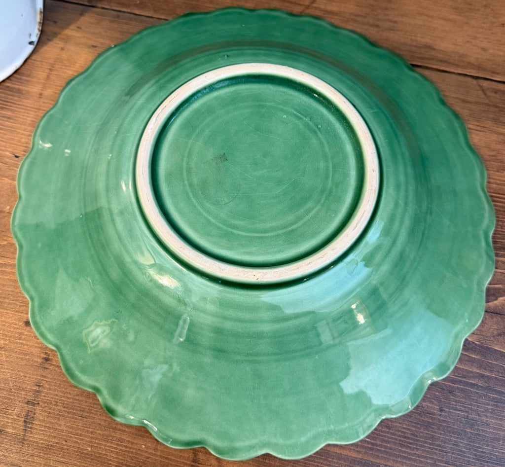 Vintage Bordallo Pinheiro Green Basket Weave Plate