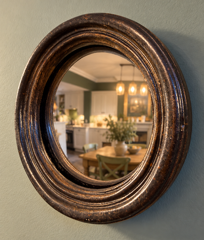 Miniature Antiqued Black Thin Framed Convex Mirror - Perfect for a Gallery Wall