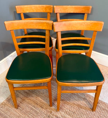 Set of 4 Vintage Retro Kitchen Chairs with Green Seats