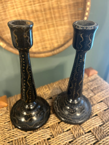 Pair of Antique Naive Candle Stick Holders