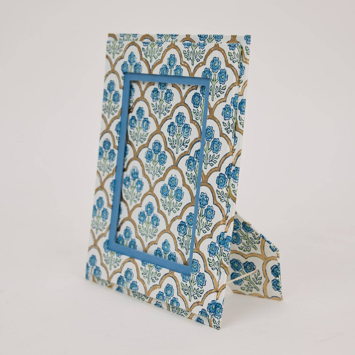 Pretty Vintage Style Block Printed Picture Frame (5X7) - Trellis Indigo