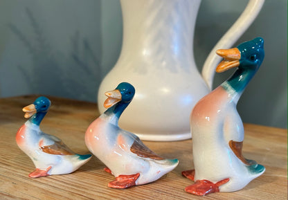 Trio of Ducks Hand Painted Vintage Ceramic Duck