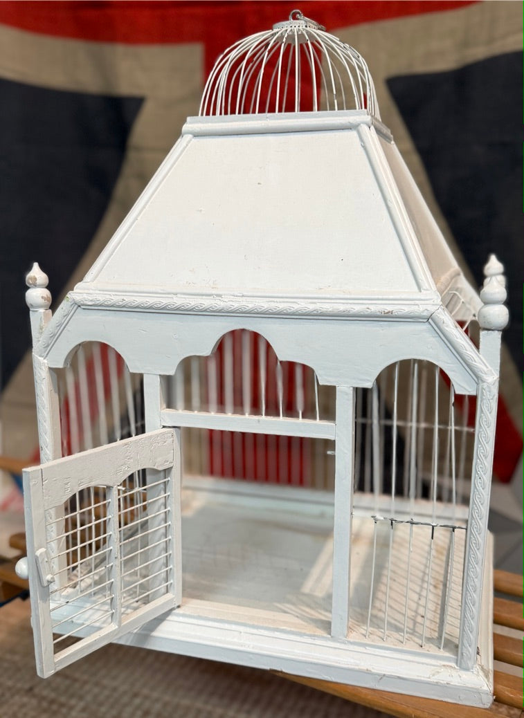 Antique White Bird Cage - Perfect for hanging a plant
