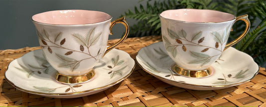 Pair Pretty Vintage Royal Albert Braemar Tea Cups and Saucers ~ Set of 2
