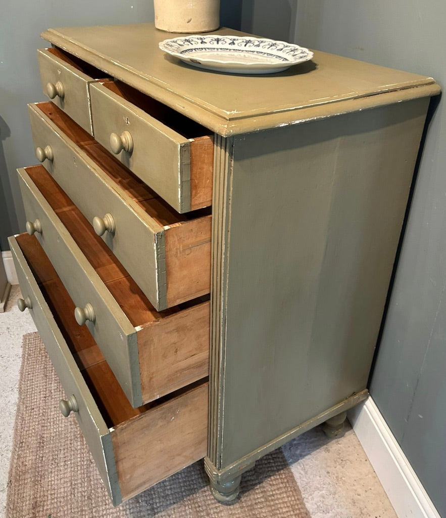 Vintage Painted Distressed Chest of Drawers - Frenchic Olivia Green