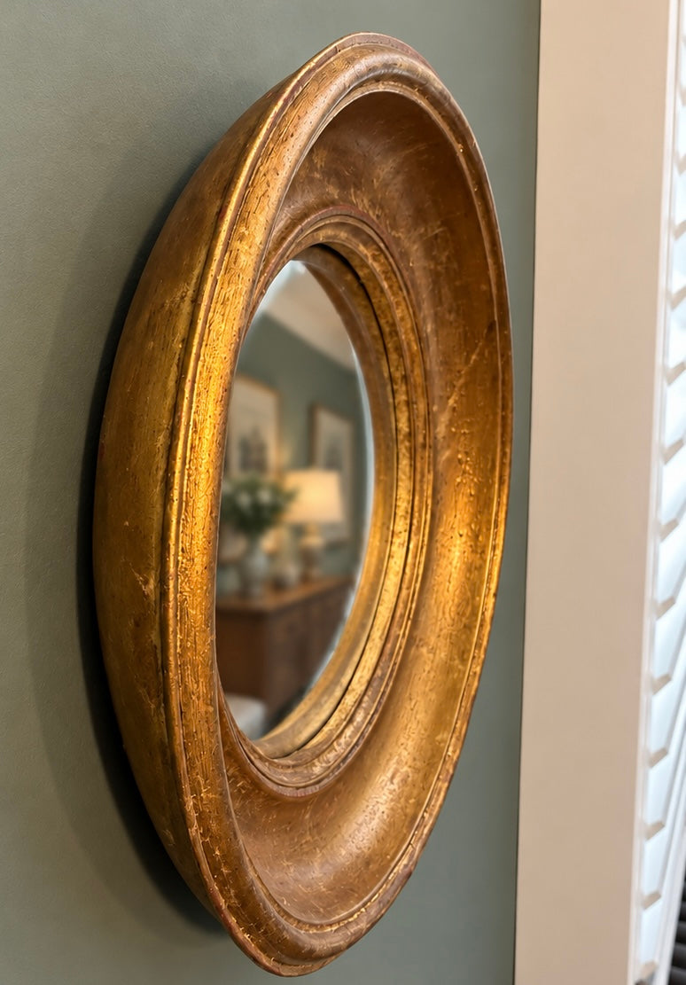 Chunky Gold Antiqued Round Port Hole style Mirror - Small Convex chunky frame