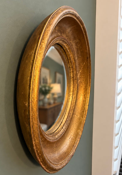 Chunky Gold Antiqued Round Port Hole style Mirror - Small Convex chunky frame