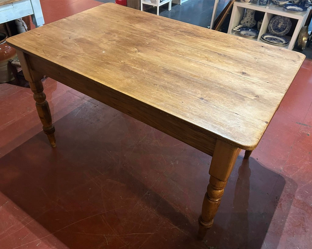 Small Vintage Rustic Pine Farmhouse Table with Drawer