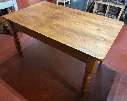 Small Vintage Rustic Pine Farmhouse Table with Drawer