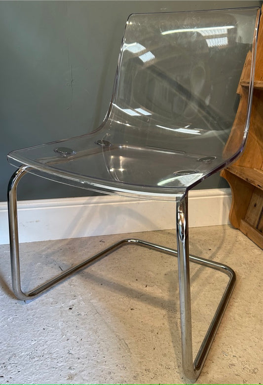 Very stylish Ikea Tobias Clear and Chrome Chairs - Set of six