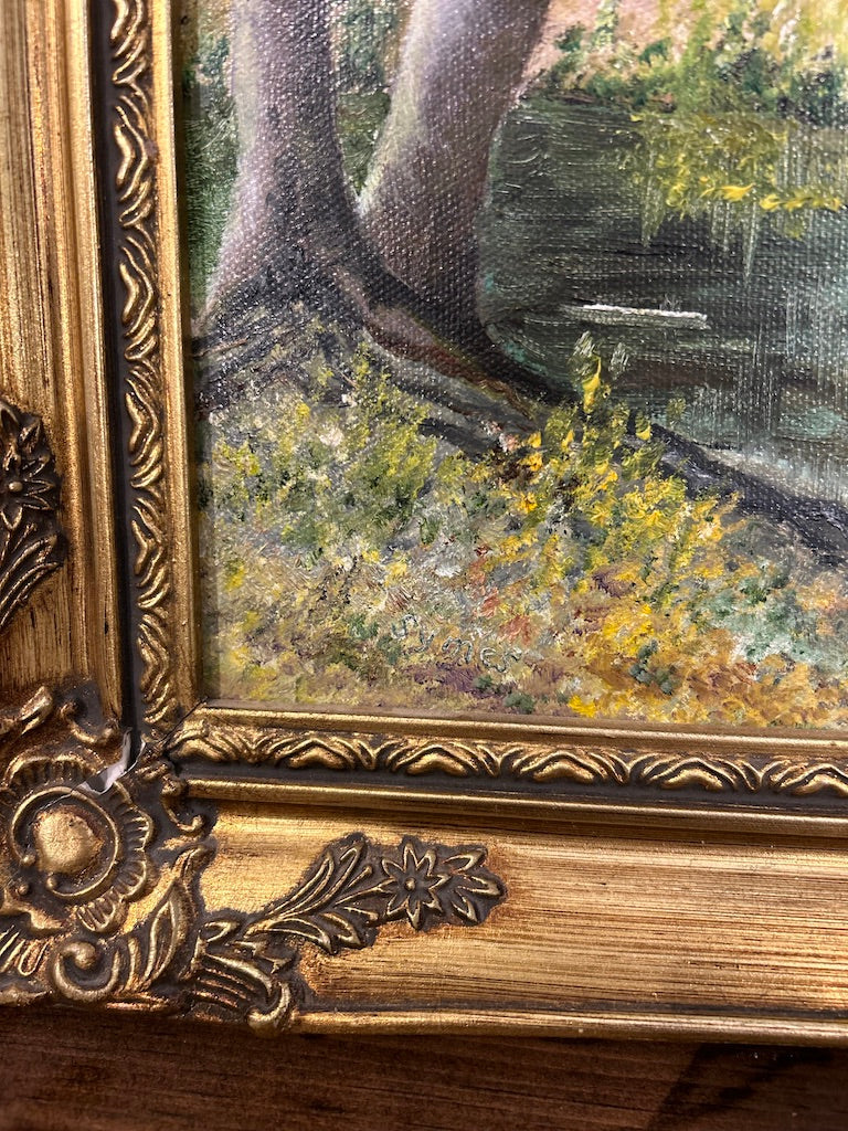 Vintage Landscape Painting in Gold Frame
