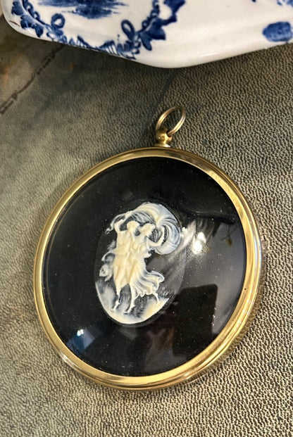 Small Vintage Framed Nymphs in Camo- Convex Glass Brass Frame