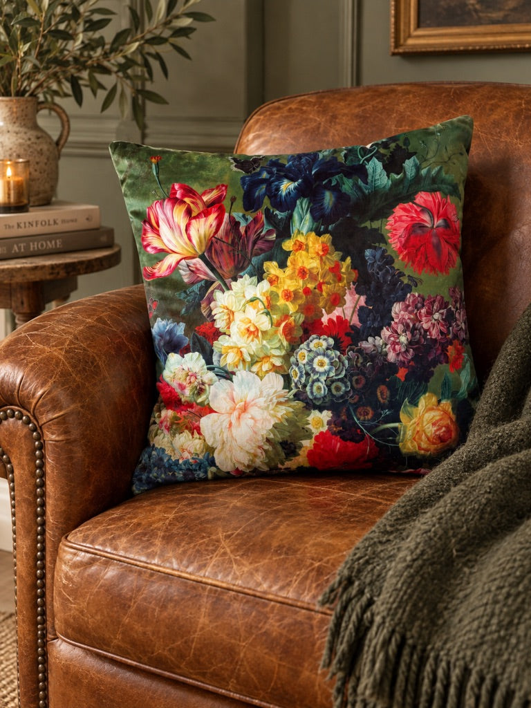 Vintage Style Floral Square Cushion - Feather Filled