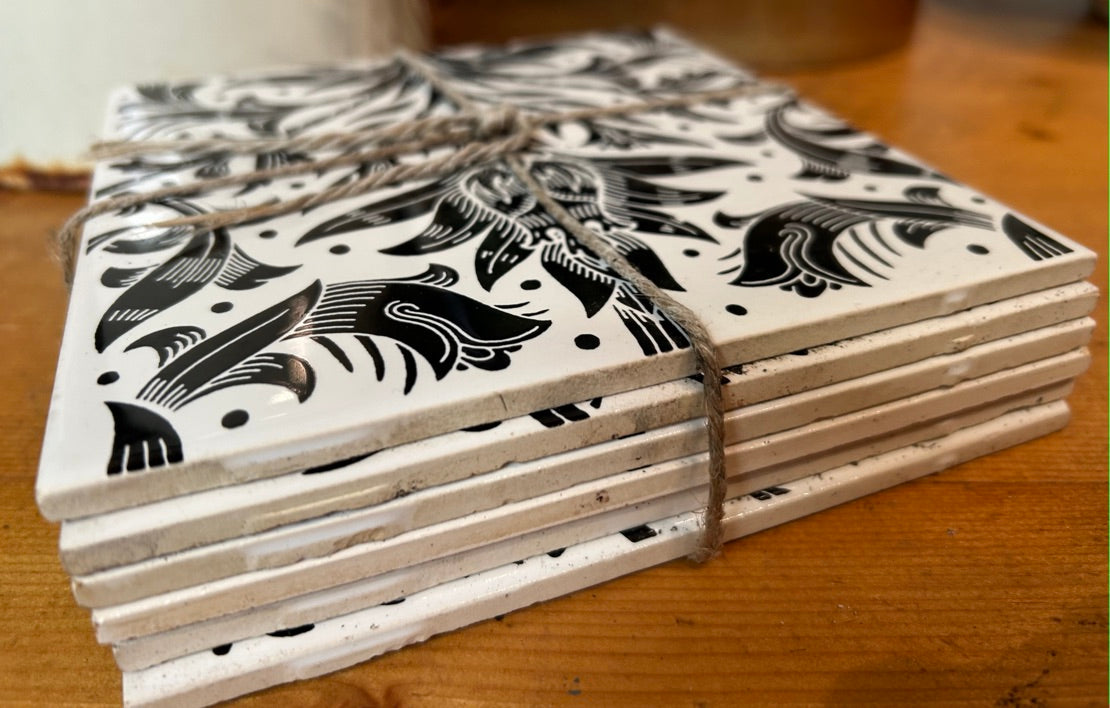 Set of 6 Vintage Tiles - Black and white