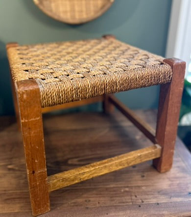 Vintage Woven Rattan Stool with Rope top.