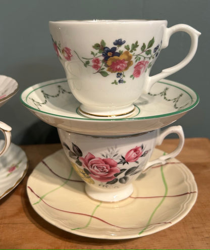Mismatched Pretty Vintage Tea Cups and Saucers ~ Job lot Set of 10
