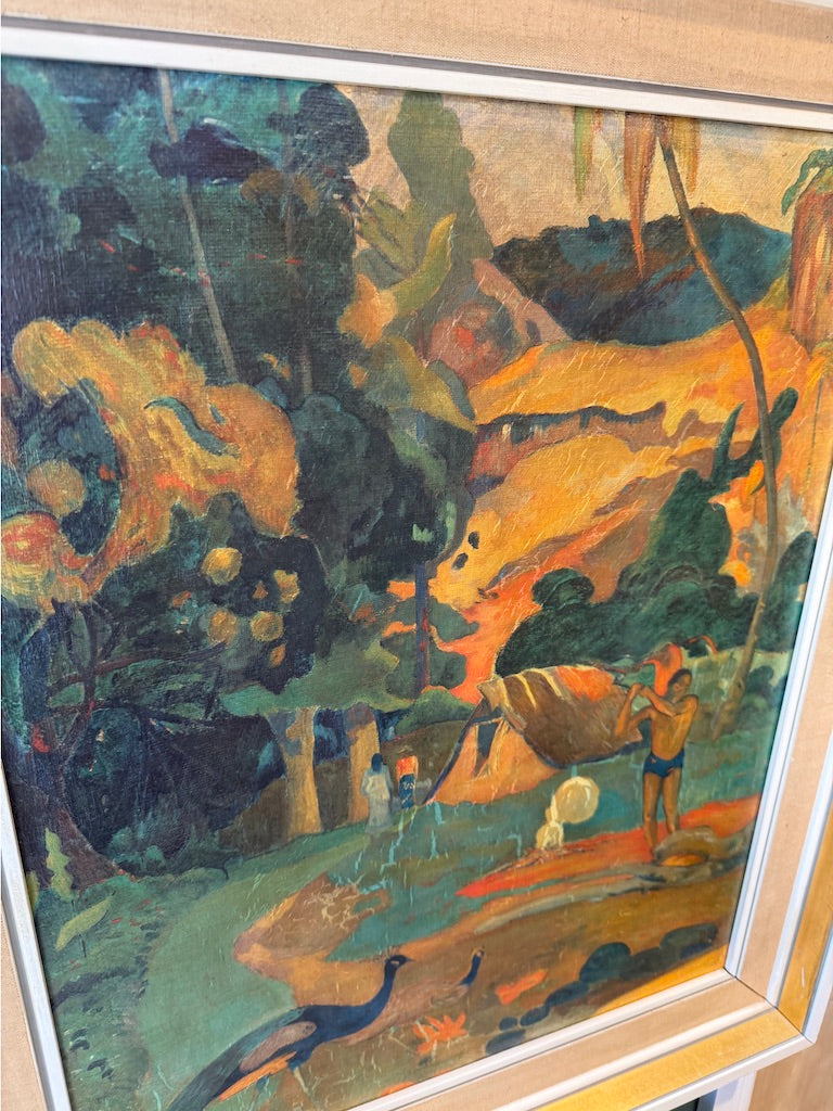 Hand Painted Oil Copy of Paul Gouguin's "Landscape with Peacocks"- Framed