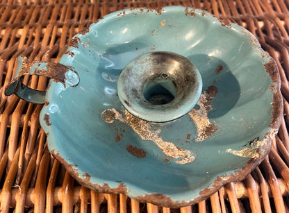 Vintage French Enamel Candle Holder - Blue