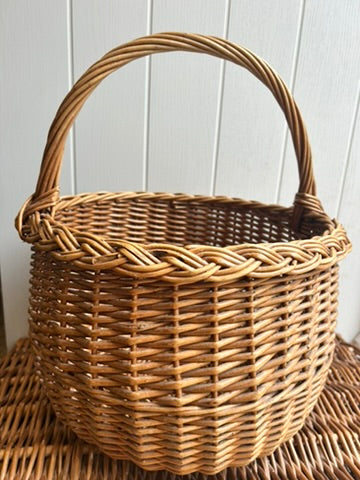 Vintage Round Wicker Handled Basket