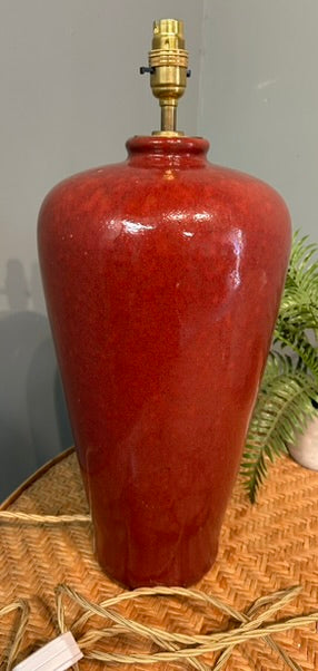 Vintage Burgandy Ceramic Lamp Base with Brass Fittings- Round base